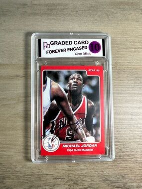 Michael Jordan Signed Gem Mint 10 1985 Star #195 Basketball Novelty Card. Bulls.
